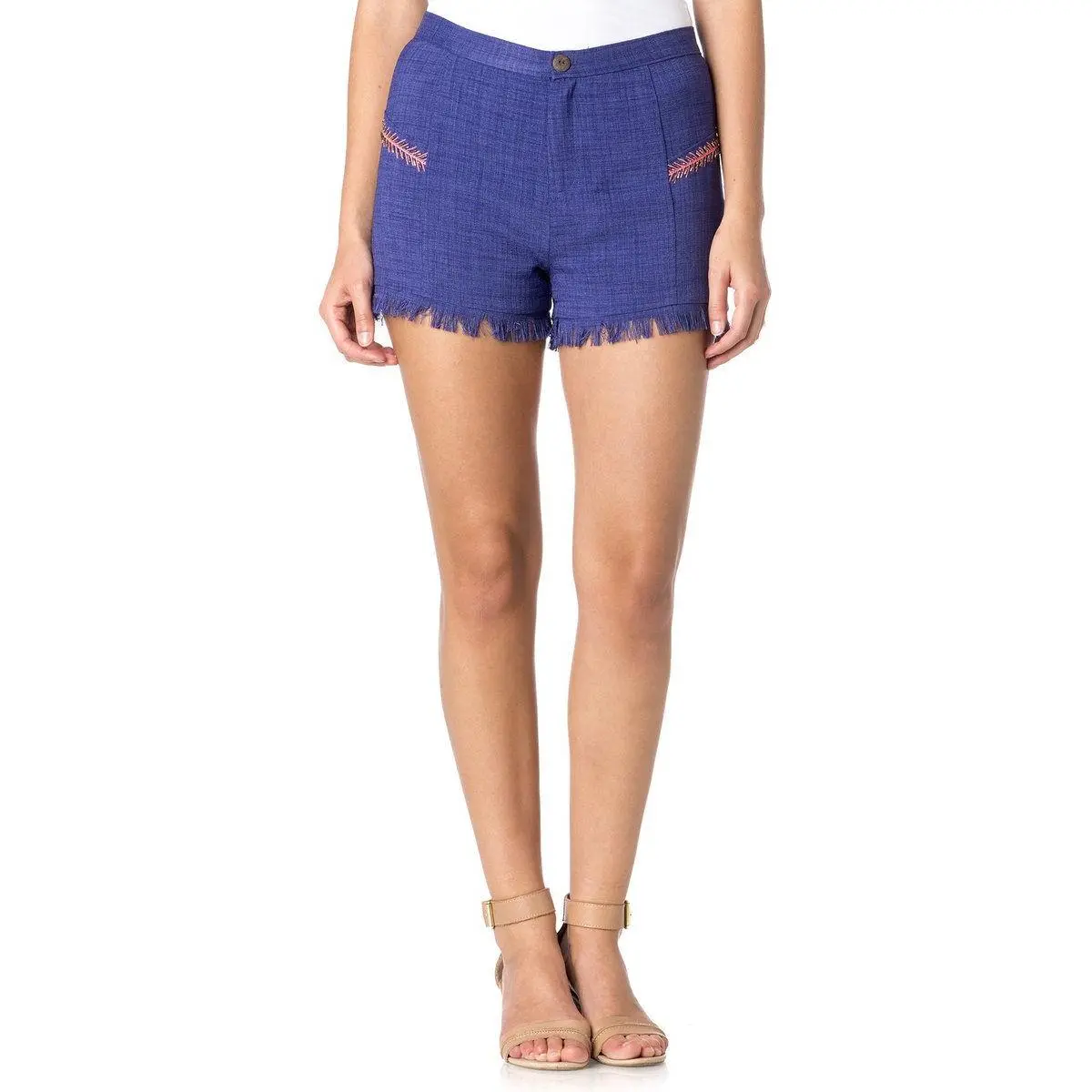 Miss Me Blue Embroidered Fringe Shorts