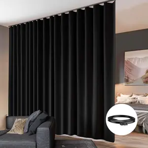 ARoom Divider Curtains Flexible Ceiling Tracks set Curtain track Ceiling Mount Blackout Curtain for Living Room Bedroom Ceiling Curtain Rod Privacy Dividers Panels W100 x H84 Black Drape & Black rail