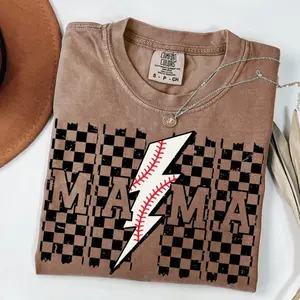 Comfort Colors Baseball Game Day Shirt, Retro Checkered Lightning Baseball Tee, Digital Design