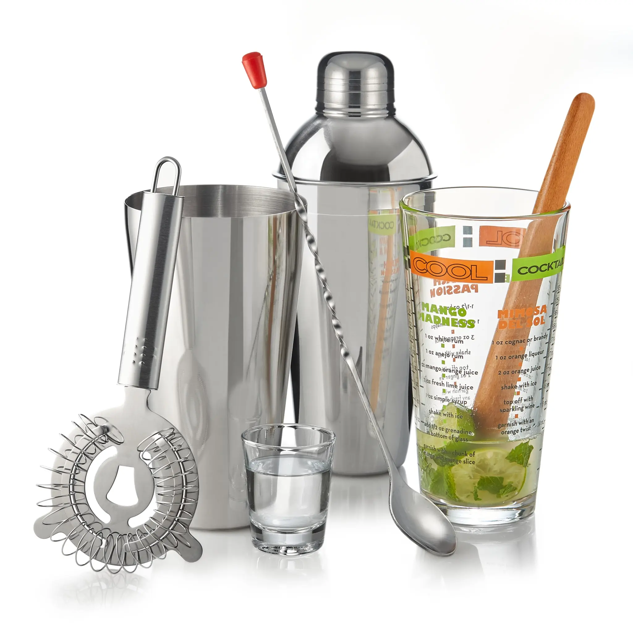 Libbey Mixology Bartender Kit, 9 Piece Cocktail Shaker Set with Muddler, Spoon, Strainer,Shot Glass and More, Bartending Kit for Home Barware