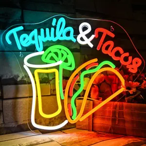 Tequila & Taco Design Neon Sign, USB Powered Neon Light, Novelty LED Glowing Neon Sign for Restaurant Kitchen Bar Party Wedding Entrance Front Porch Wall Light