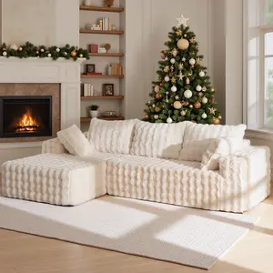 deals for you summervibe MAXYOYO 104" Modular Sectional Couch with L-Shape Chaise, Modern Boneless Couch for Living Room, Sofa in A Box, Faux Fur Sofa Sleeper with Deep Seat, No Assembly Required