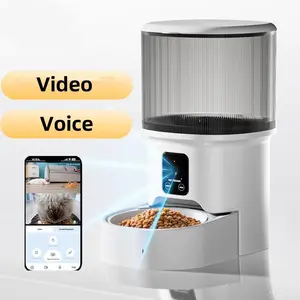 Smart pet feeder for home use with timed feeding, remote voice control, and video functions
