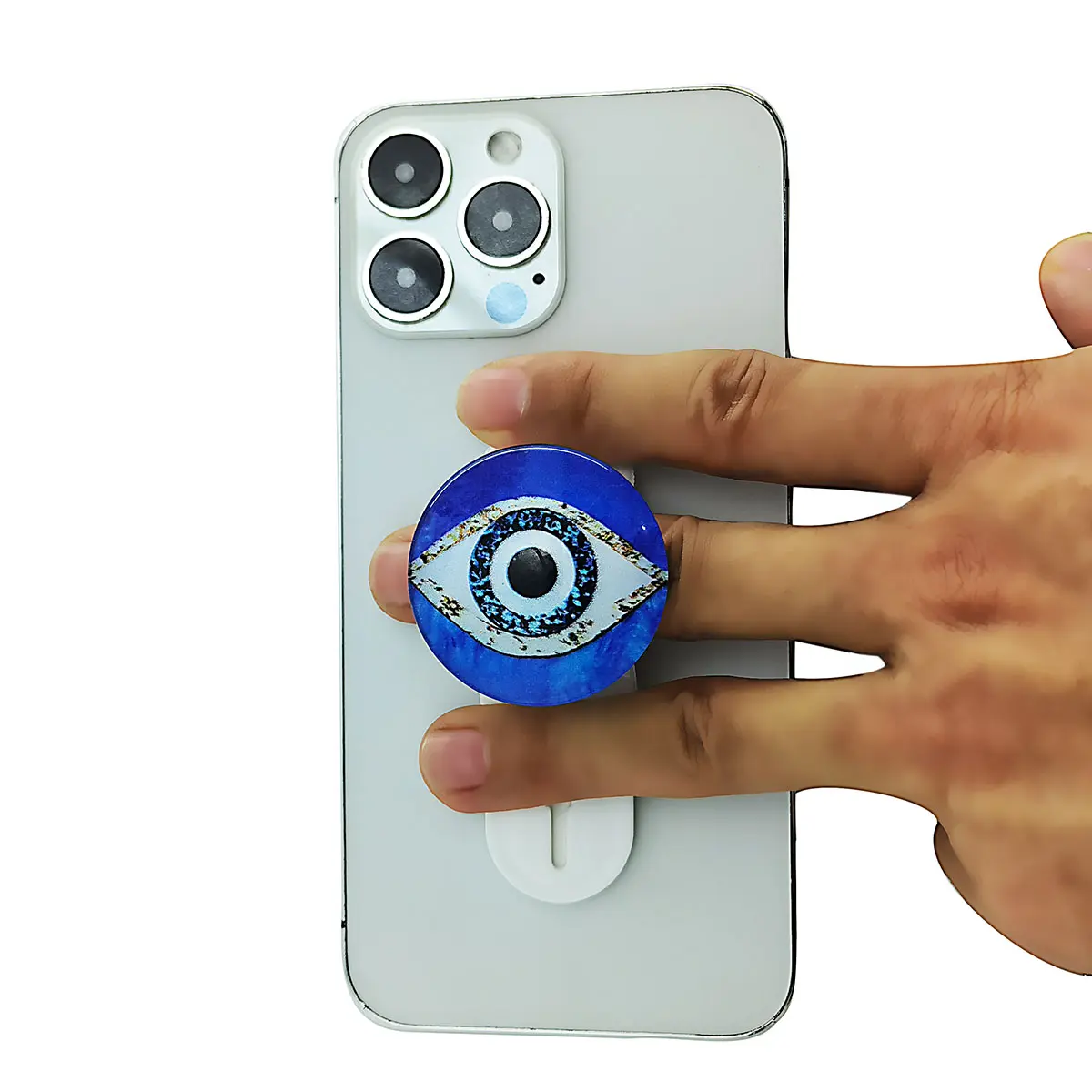 3D Blue Evil Eye Smartphone Grip - Cute Loop Finger Strap Holder, Easy-Install Mobile Accessories with Phone Tripod Stand & Device Mount, Compatible with iPhone 17/16/15/14/13 Pro Max, Kindle, iPad & Tablets
