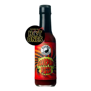Karma Sauce | Scorpion Disco Hot Sauce 5 fl oz, Cuisine Versatile, suitable for multiple cuisines, Additive Free, peppers, Trinidad Scorpion, Ghost, and Chocolate Habanero peppers; gluten-free and non-GMO