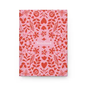 Pink Red Flower Journal, Girls Customized Notebook, College School Supplies, Stationery, Red Pink Pattern Personalized Journal Gift for Her