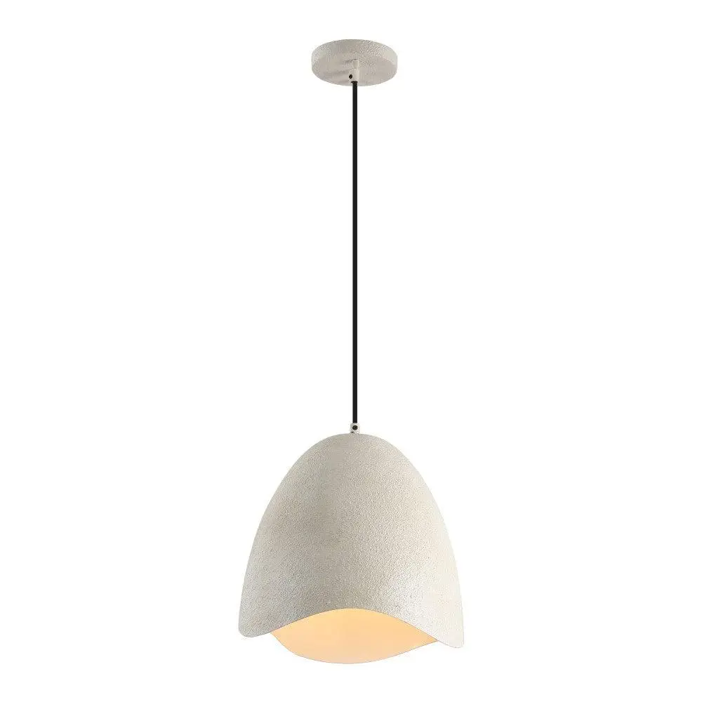 Luella Pendant Light, 11.75 in 1-Light Bohemian Coastal Adjustable Length Plaster-Look Organic Scalloped Metal Dome LED Indoor Lighting Fixture