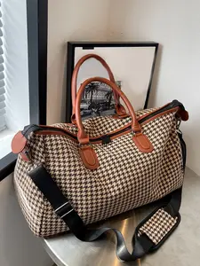 Vintage Houndstooth Handheld Travel Gym Workout Bag, Fashionable Versatile Luggage, Large Capacity Storage, Suitable for Business Trips and Fitness