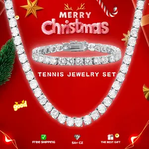 Gemsme Unisex Tennis Jewelry Set - 18k White Gold Plated Brass Necklace & Bracelet with 5A+ Cubic Zirconia - Hypoallergenic & Waterproof - Perfect for Birthdays & Special Occasions