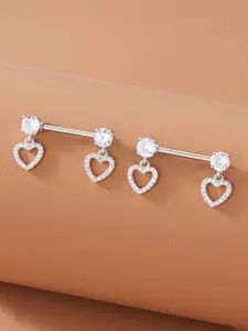 2 Heart-Shaped Nipple Rings with Artificial Zircon, Sexy Body Jewelry for Women, Sparkling, Perfect for Valentine's Day, Parties, Summer, Chic Body Jewelry