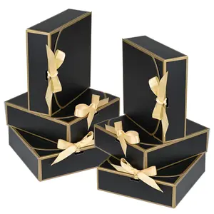 10Pack Small Gift Boxes, 6.5''x6.5''x2'' Black Gift Boxes with Ribbon, Small Boxes for Gifts Birthday Wedding Party Valentine's Day Mother's Day