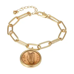 Irish Penny Coin Goldtone Elongated Link Bracel t