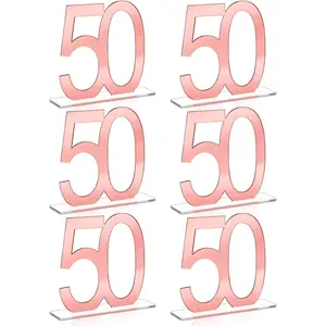6 Pcs Mirror Rose Gold 50th Birthday Decorations for Men and Women Acrylic 50th Anniversary Decorations Table Numbers 50 Centerpieces Decorations for Birthday Party