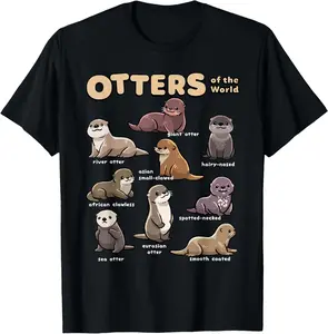 100% Cotton Otter Sea Animals of the World Chibi Otter Lover Educational T-Shirt