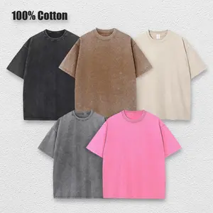 1/2PCS  Oversized Tshirts for Men Gym Vintage Heavyweight T Shirts Cotton Workout Acid Wash Baggy Tees Solid Street Fashion Tops Unisex
