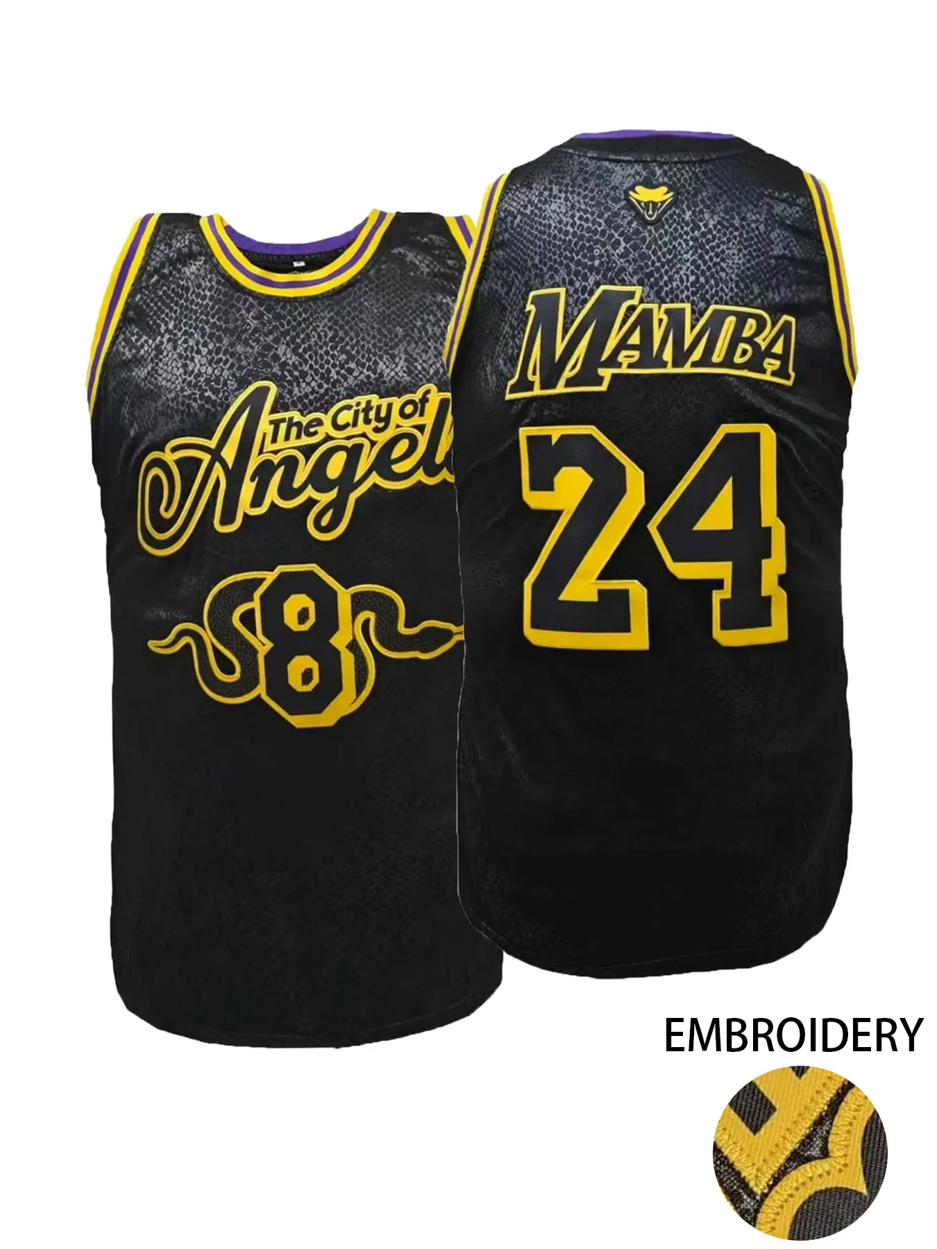 Men's Legend Basketball 8 24 Black Snakeskin MAMBA Stylish Jersey Trending K0be Tribute Jersey Lightweight Performance Top Streetball & Gym Wear, Birthday Gifts Basketball Fans, Athletic Tops