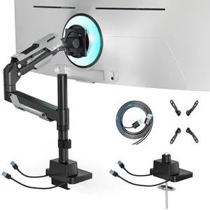 ARES WING Monitor Mount with USB, Ultrawide Monitor Arm for 24 to 57 Inch Heavy Duty Curved Screen, Adjustable Gas Spring Monitors Arm Stand up to 66LBS with 75/100/200 Vesa Mount