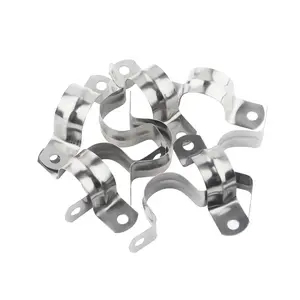 Rigid Pipe Strap 304 Stainless Steel Two Hole Strap Pipe Fasten Holder Heavy Duty U Bracket Pipe Clamps