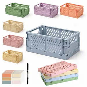 6-Pack Small Pastel Plastic Storage Baskets, Collapsible Crates for Organizing, Space-Saving Mini Bins for Classroom, Kitchen, Office, Bedroom (5.9" x 3.9" x 6.1")