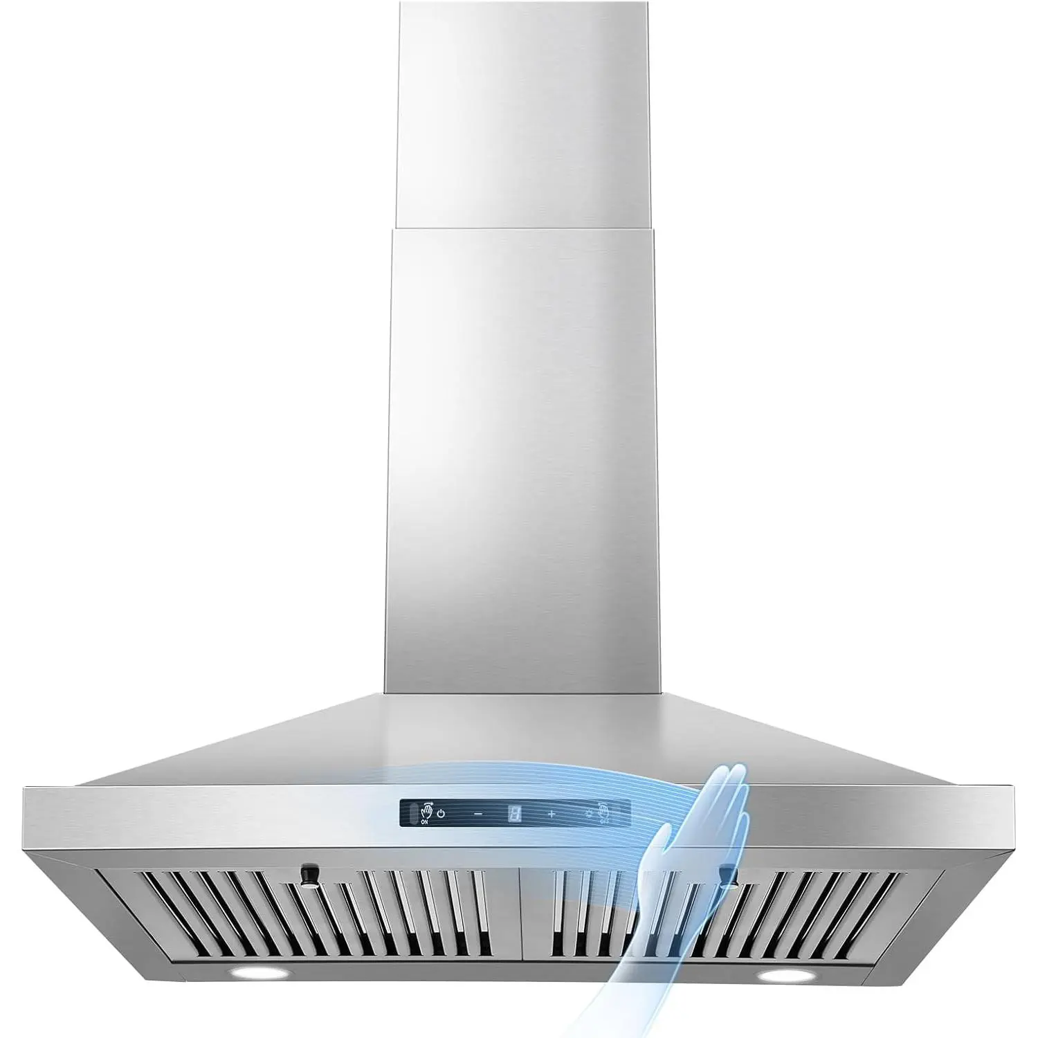 New 24-Inch Stainless Steel Wall Mount Range Hood, 450CFM Ultra Quiet 120V Kitchen Exhaust Fan with Gesture and Touch Control, LED Lights, US Plug, Ducted-Ductless Convertible, Manufacturer Warranty, Model ZMS-1760TS