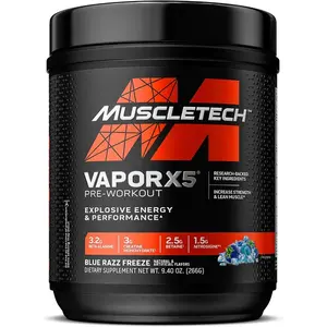 Pre-Workout Powder Vapor X5 – Intense Energy & Muscle Pump for Men & Women, Sports Nutrition Drink Mix (266g, 30 Servings, Blue Razz Freeze)