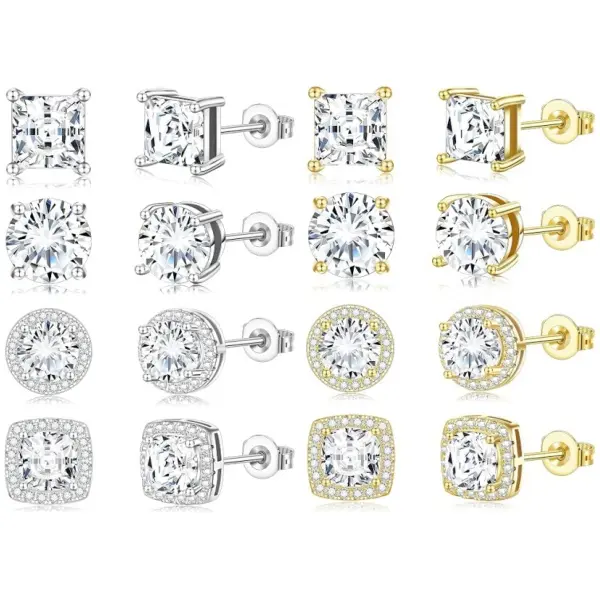 8 Pairs Cubic Zirconia Stud Earrings for Women Mens Earrings Hypoallergenic Square CZ Studs Set 8 Pairs Cubic Zirconia Stud Earrings for Women Mens Earrings Hypoallergenic Square CZ Studs Set