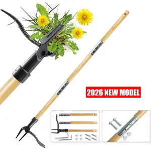 Upgrade Weed Removal Tool, Standing Heavy-Duty Weeder with Long Handle and Four-Claw Steel Head, Bamboo Garden Manual Weeding Tool