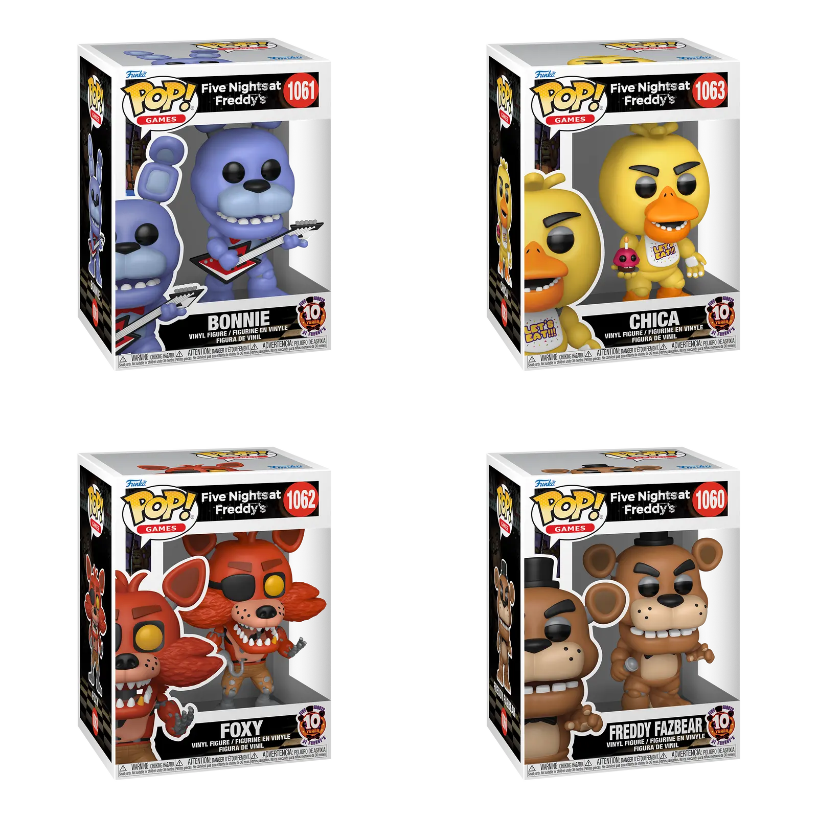 Funko Pop! Five Nights at Freddys 10th Anniversary Bundle (Freddy, Chica, Bonnie & Foxy)  collectible vinyl figures