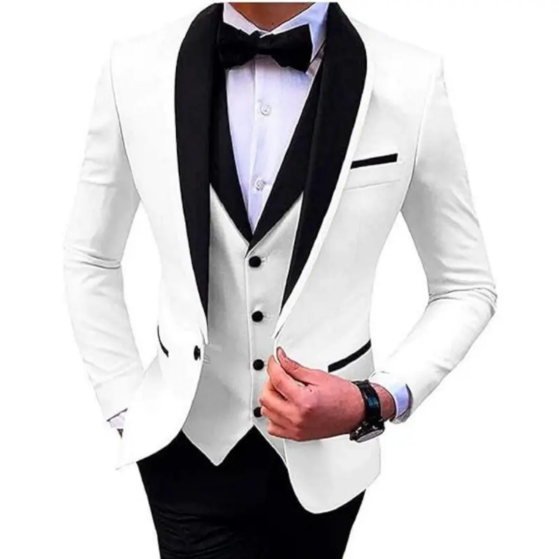 slim suit 2025 Men's 3-piece Green Fruit Collar Slim Suit Groom's Tuxedo Suit