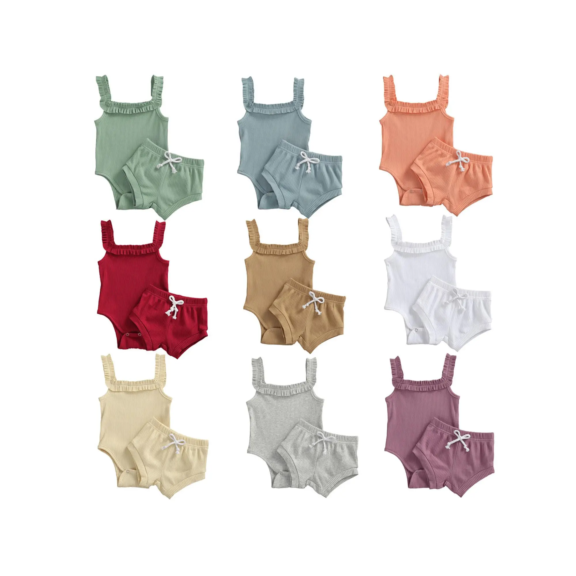 Newborn Baby Girl Clothes Floral Sleeveless Square Neck Ribbed Romper Bodysuit + Elastic Waist Bloomers Shorts Infant Summer Outfits Set