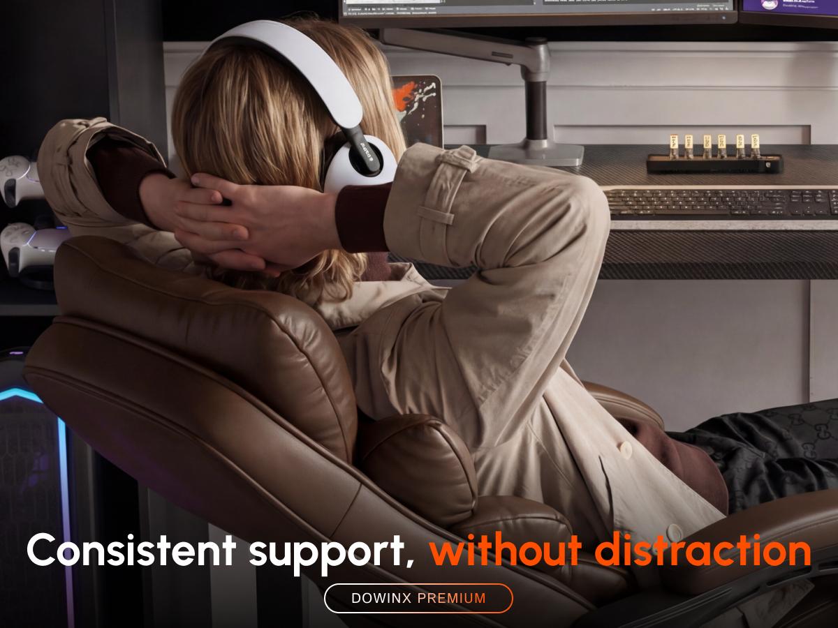 Dowinx Office Chair Big and Tall with Pocket Spring Cushion,High Back Computer Gaming Chairs with Linkage Armrests,Executive Desk Chairs with Footrest,PU Leather Brown,Fabric-Black