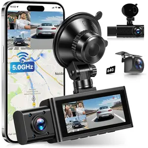 5Ghz WiFi 3.16" Dash Cam Front and Rear 3 Channel Dash Camera FHD 2.5K+1080P, Free 64GB Card Included, Built-in GPS, WiFi APP Control, IR Night Vision, G-Sensor, 24H Parking Mode