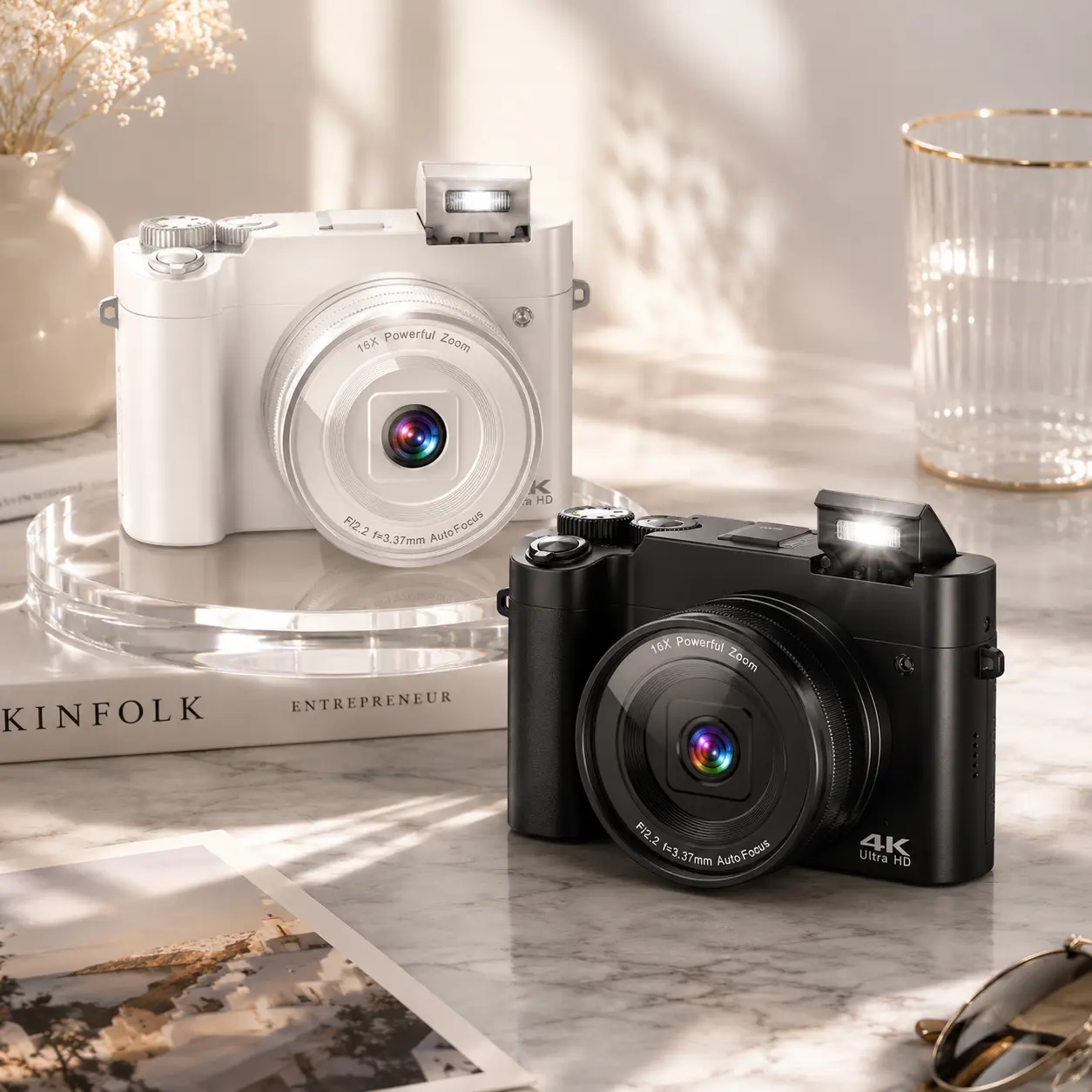 CAMKORY 4K Digital Camera for Vlogging, 64MP Front and Rear Dual Lens, Autofocus Anti-Shake, 3" Tiltable Selfie Screen, Pop-Up Flash, 16X Zoom, with Charging Cradle & 2 Batteries, Digital Cameras, Lcd tiktokshopbacktoschool