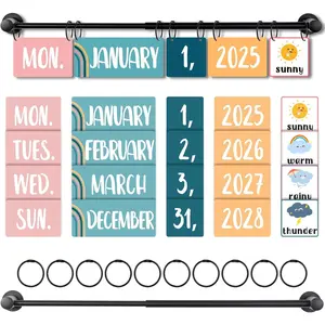 Flip Calendar Bulletin Board Set with Holder,  Adjustable Calendar Holder Includes 60 Date Cards Boho Classroom Home Decor (Rainbow)