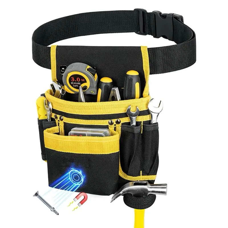 Tool Bag Magnetic Tool Pouch 14-Pockets Adjustable Belt for Electrician Carpenter Construction Work Apron Utility Belt Black-Brown