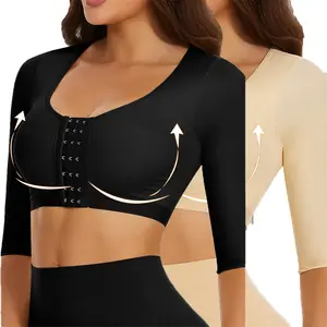 Women's High Arm Shapers Compression Long Sleeve Tummy Control Top with Sleeves Arm Front Closure Shapewear Bra Black Corset Womenswear Slim