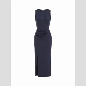 Cider Women's Cotton-Blend Round Neck Twist-Side Split Maxi Dress SwimWeek