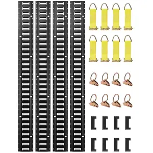 VEVOR E Track Tie-Down Rail Kit, 30PCS 5FT E-Tracks Set Includes 4 Steel Rails & 2 Single Slot & 8 O Rings & 8 Tie-Offs with D-Ring & 8 End Caps, Securing Accessories for Cargo, Motorcycles, and Bikes