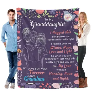 To My Granddaughter Grandma’s Love Flannel Blanket Soft Cozy Gift Throw with Heartfelt Message & Hug Illustration Perfect for Gifting to Granddaughters Snuggling Warmly or Wrapping in Grandma’s Forever Love & Comfort