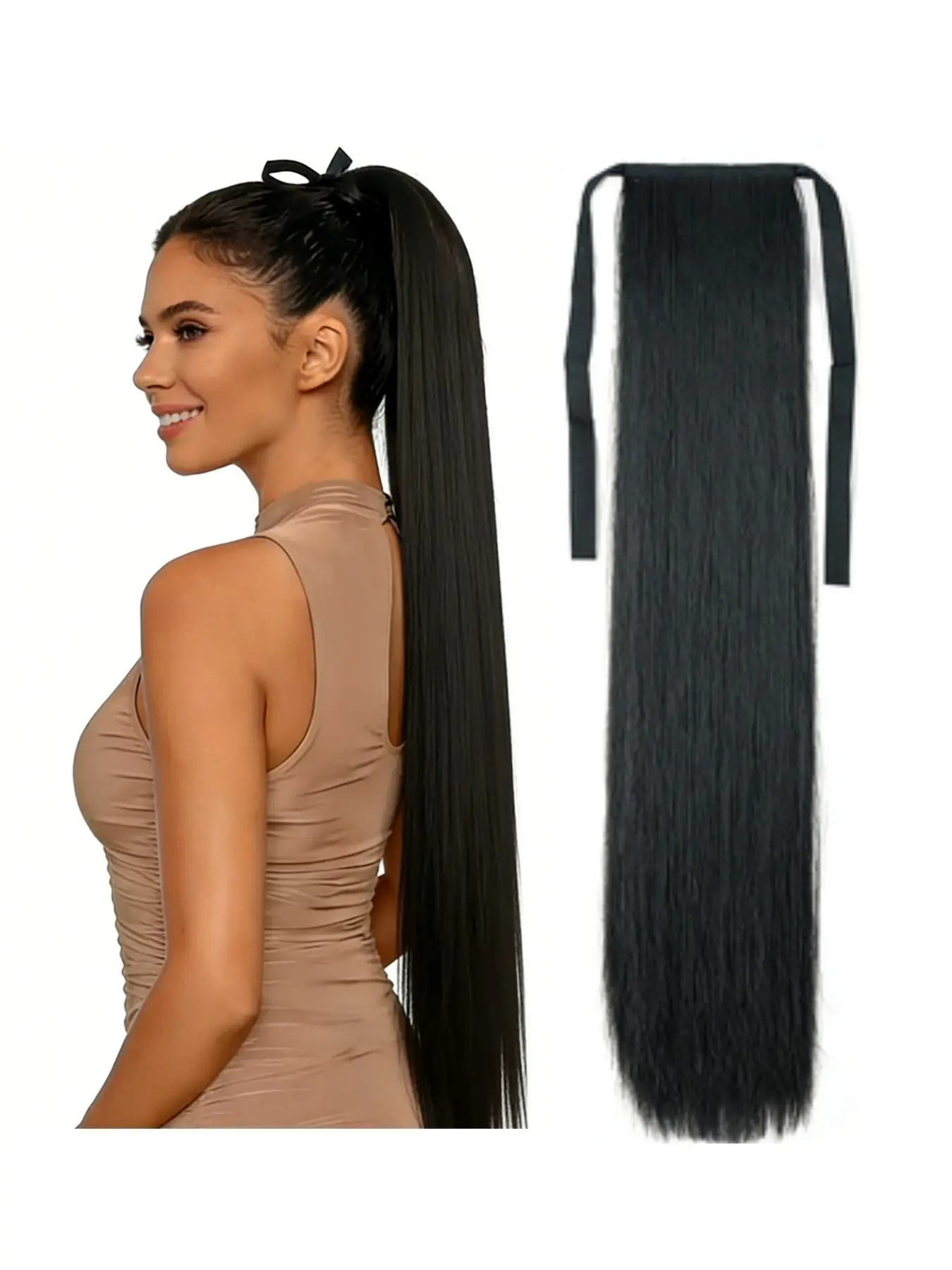 24 Inch Synthetic Hair Ponytail Wig Band Style Long Straight High Ponytail Natural Realistic Multi-Color Bundled Hair Extensions Synthetic Hair Hairpieces