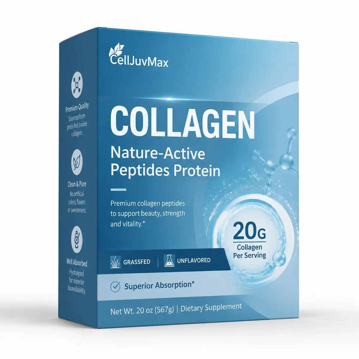 NeoCell Collagen Peptides Powder 20oz - Grassfed Protein Supplement - Advanced with 18 Essential Amino Acids
