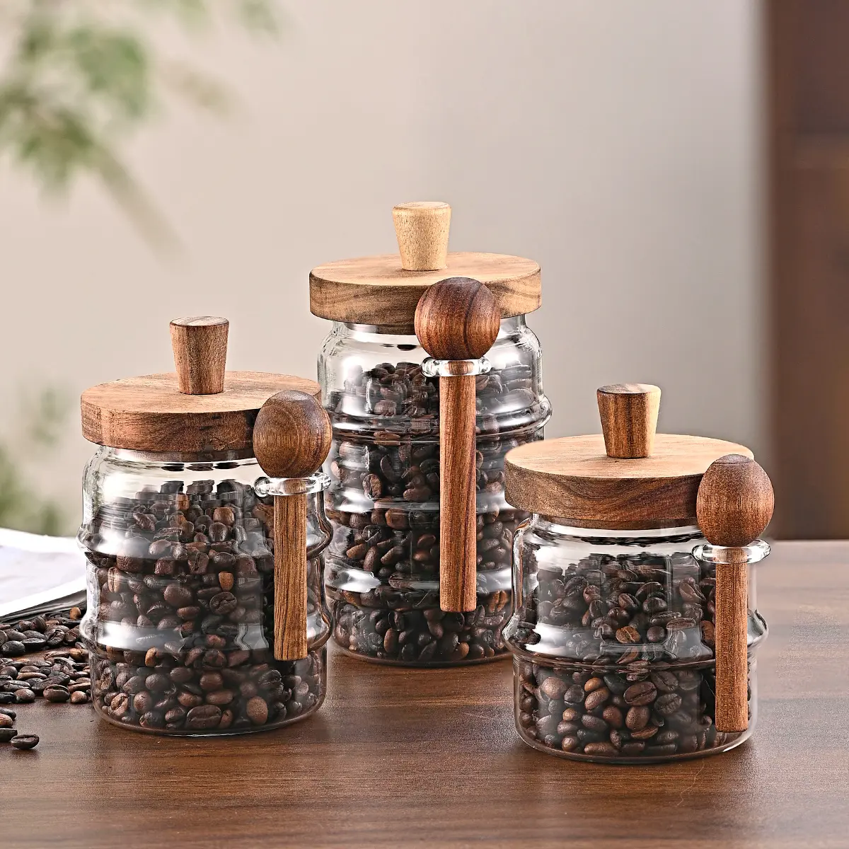 Borosilicate Glass Food Storage Jars (15/19/25 oz) - High-Quality, Heat-Resistant, Transparent Reusable Containers with Airtight Bamboo Lids & Spoons, Ideal for Coffee, Grains, Spices, Mother’s Day Gift Home Organizer