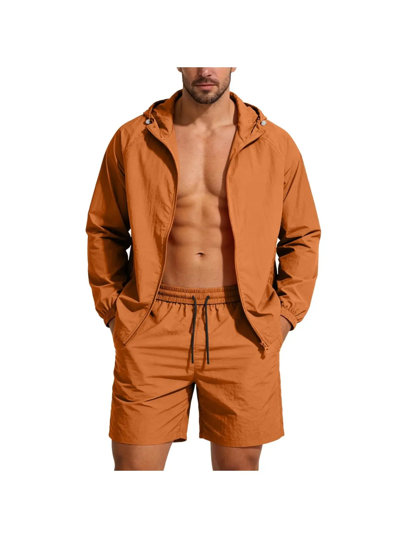 Men's Sunscreen Set, Activewear Shorts Set, UPF50+ Sun Protection Hoodies and shorts 2 Piece Lightweight Full Zip Hoodie for Men Summer Outfits UV Performance Fishing Hooded Menswear Outdoor Sports Clothing