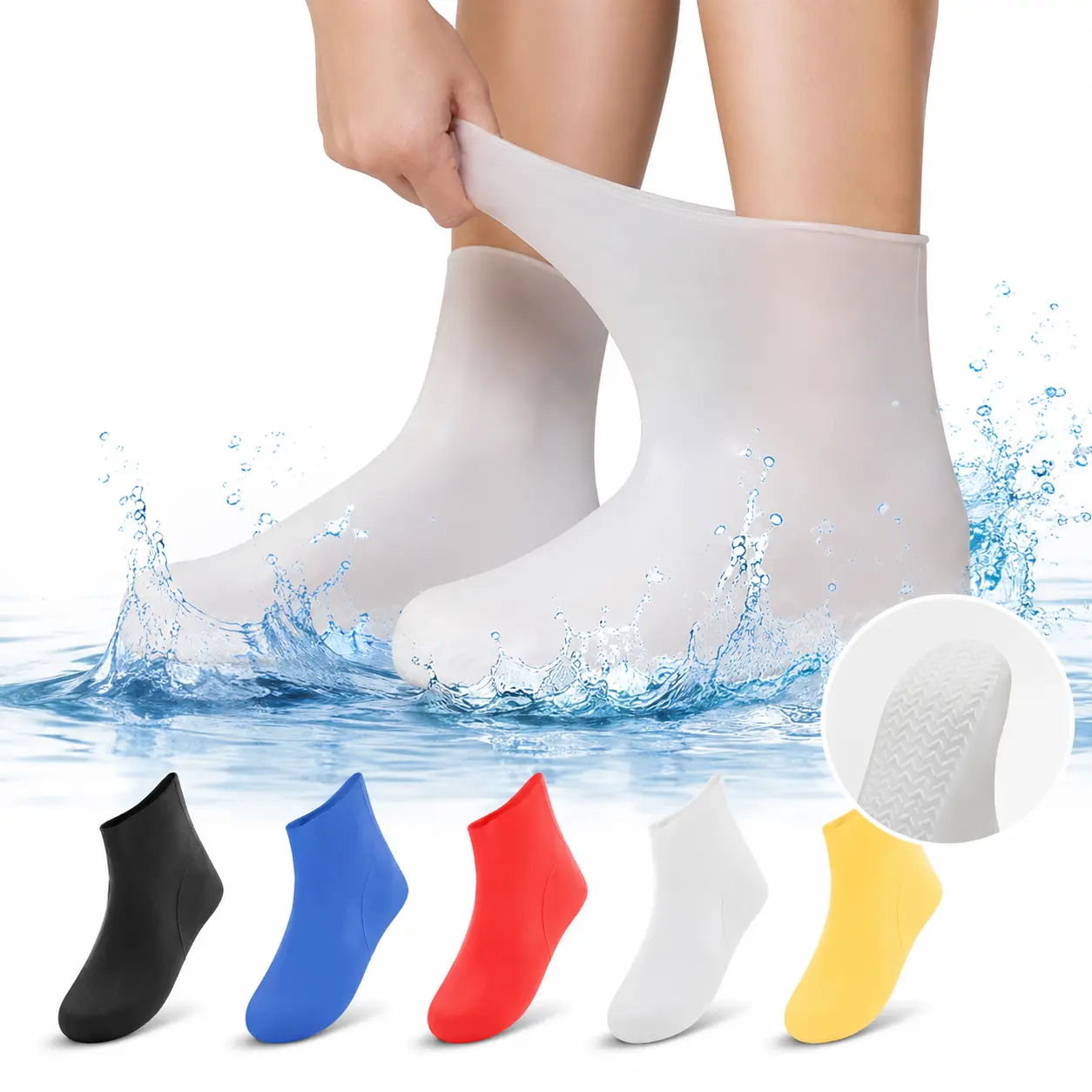 Unisex Silicone Waterproof Lightweight Shoe Covers, Non-Slip Treaded Sole, Seamless Reusable Compact Rain & Snow Boot Covers for Travel, Outdoor Activities (Multi Size)