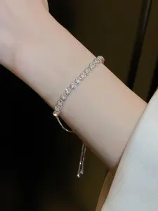 Adjustable Zircon Decor Bracelet, Elegant Minimalist Bracelet for Women & Girls, Trendy All-match & Exquisite Jewelry for Birthday Gift