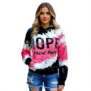 Women's Black Pink Tie Dye Print Hoodie, Cowgirl Style Casual Long Sleeve Hooded Sweatshirt, Spring / Fall Pullover for Women