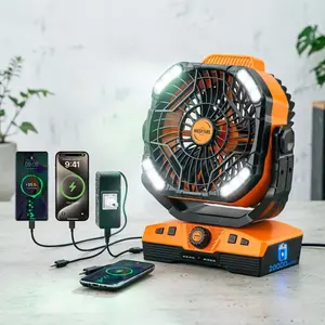 Camping Fan with LED Lantern, 20000mAh Rechargeable Battery Powered Fan, Auto Oscillating Tent Fan with Timer & Remote, 360° Hook, 4 Speeds, for Outdoor Camping, Power Outages, Home & Travel