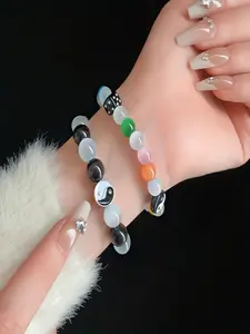 1/2pcs, Couple's glass bracelet with high-end temperament, Chinese style yin-yang eight trigrams billiards, black eight dice design, giving gifts to lovers, girlfriends, classmates for daily wear, birthday gifts