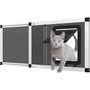 Ventilated Pet Door for Window, Fits 32"-38" Width Window, 2-Min Install, Aluminum Frame + Stainless Steel Mesh, Breathable Bug-Proof, Magnetic Closure Cat Door for Window Insert