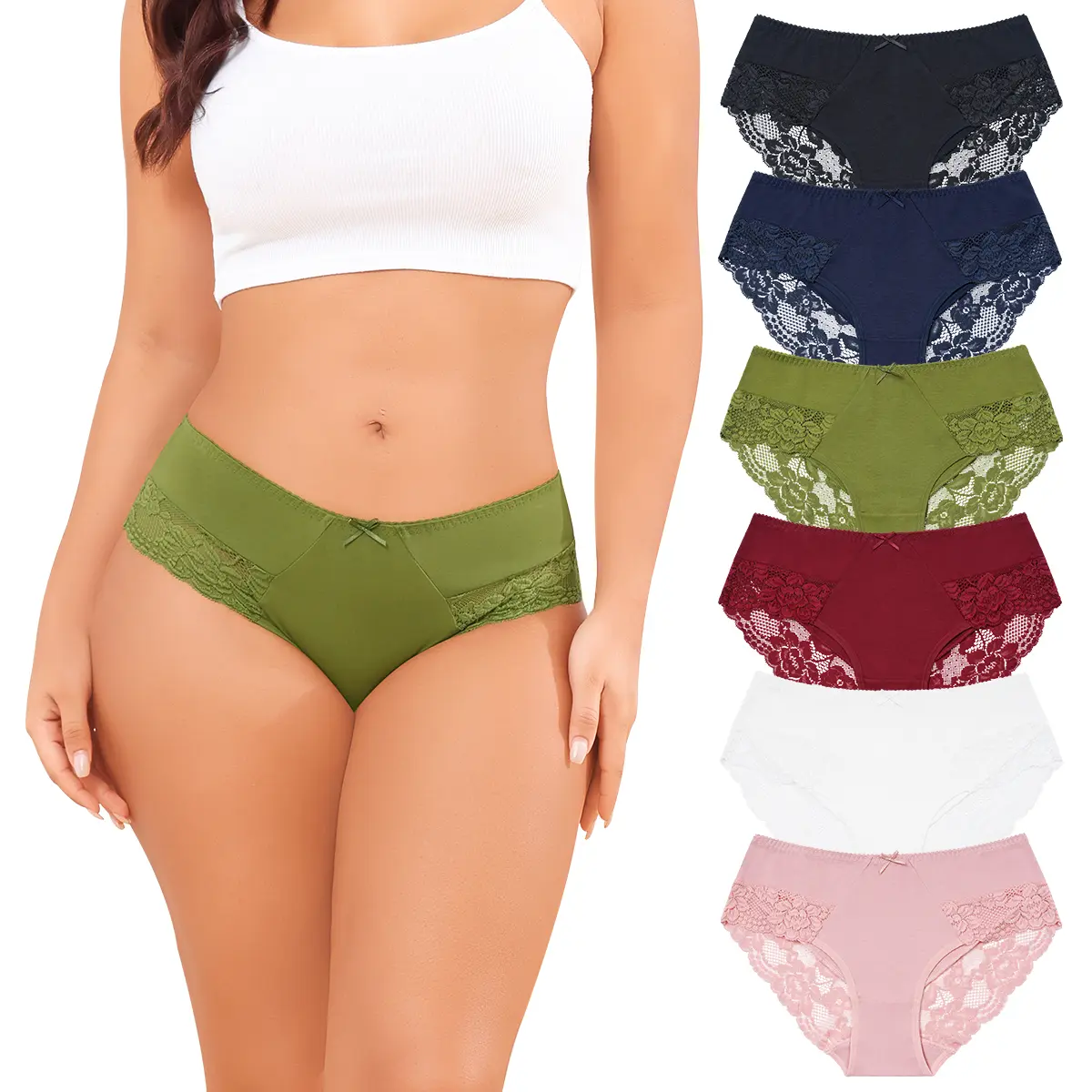 LEVAO Women’s Cotton Lace Underwear – Medium and Low Waisted Hipster Panties, Breathable Soft Stretch Briefs, 6 Pack (S-XL)
